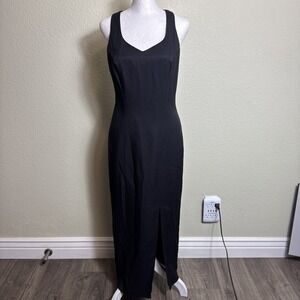 CDC Vintage 90s Dress Size 6 Black Long Sleeve Faux Wrap Back Zip Lined USA Slit